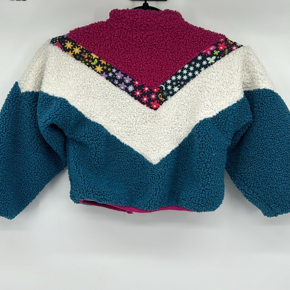 Disney Encanto Sherpa Sequin Bird Print Floral Colorblock Cozy Zippered Jacket - Picture 2 of 11